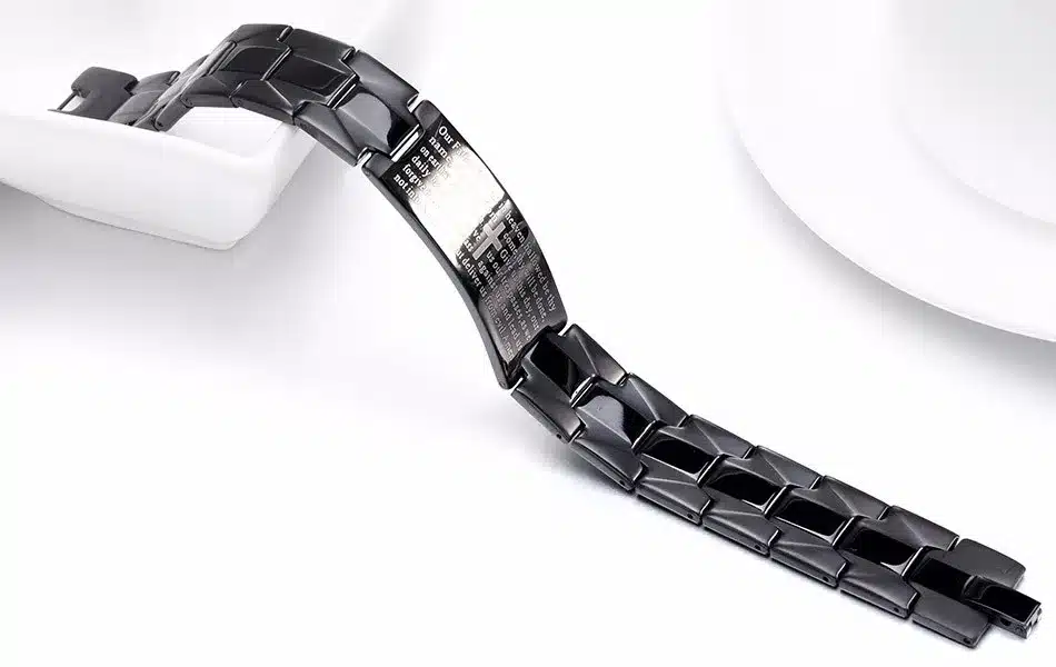 KISS MANDY Cross Pattern Stainless Steel Bracelet in Black Color Scripture Religious Wristband Bracelet Fashion Accessories FB57 17