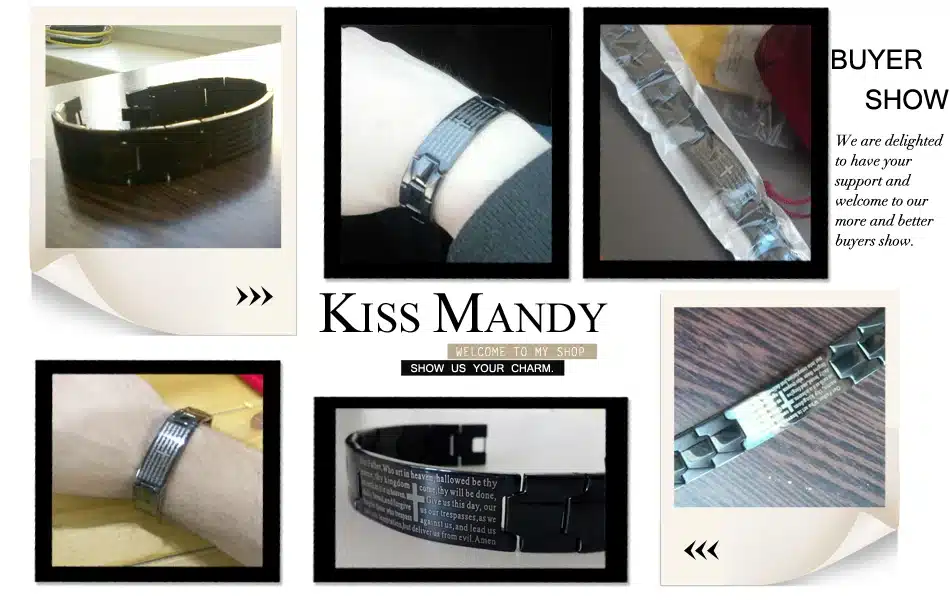 KISS MANDY Cross Pattern Stainless Steel Bracelet in Black Color Scripture Religious Wristband Bracelet Fashion Accessories FB57 19