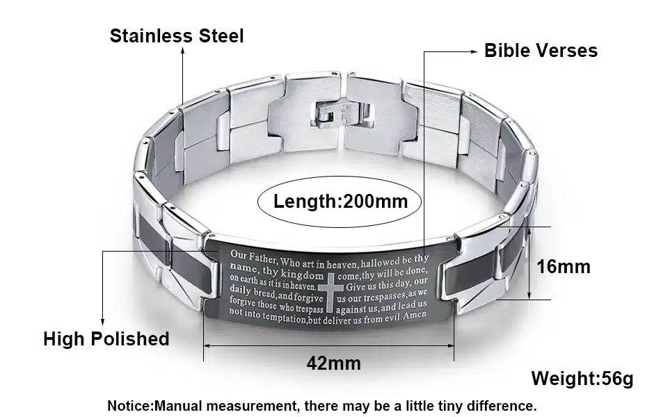 KISS MANDY Cross Pattern Stainless Steel Bracelet in Black Color Scripture Religious Wristband Bracelet Fashion Accessories FB57 20