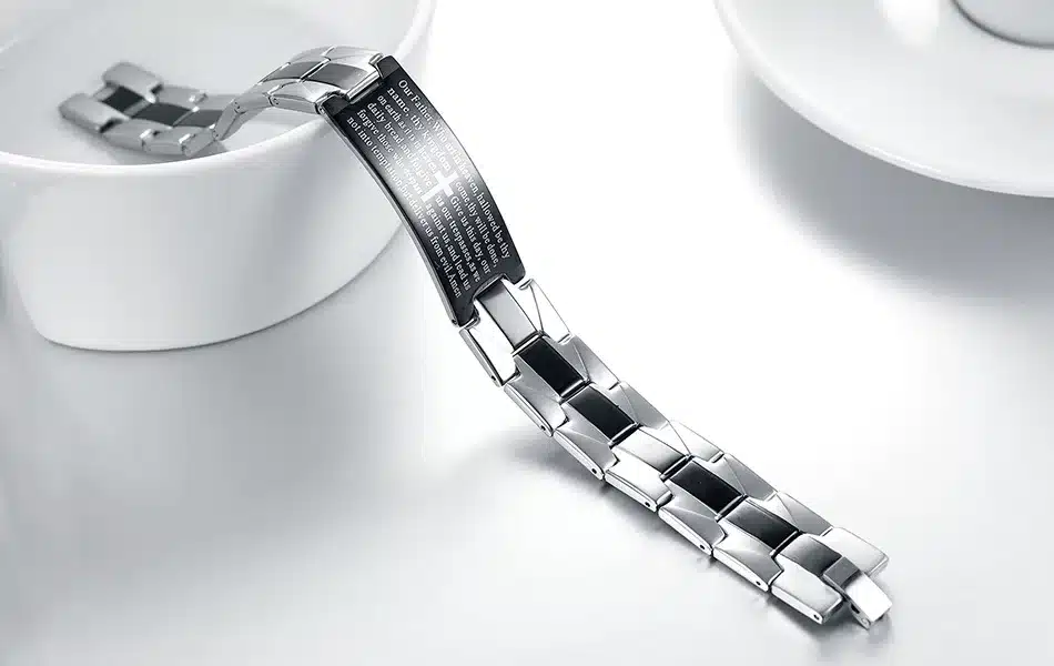 KISS MANDY Cross Pattern Stainless Steel Bracelet in Black Color Scripture Religious Wristband Bracelet Fashion Accessories FB57 21