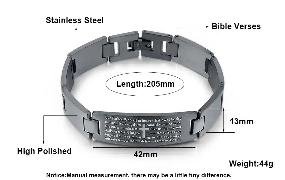 KISS MANDY Cross Pattern Stainless Steel Bracelet in Black Color Scripture Religious Wristband Bracelet Fashion Accessories FB57 24