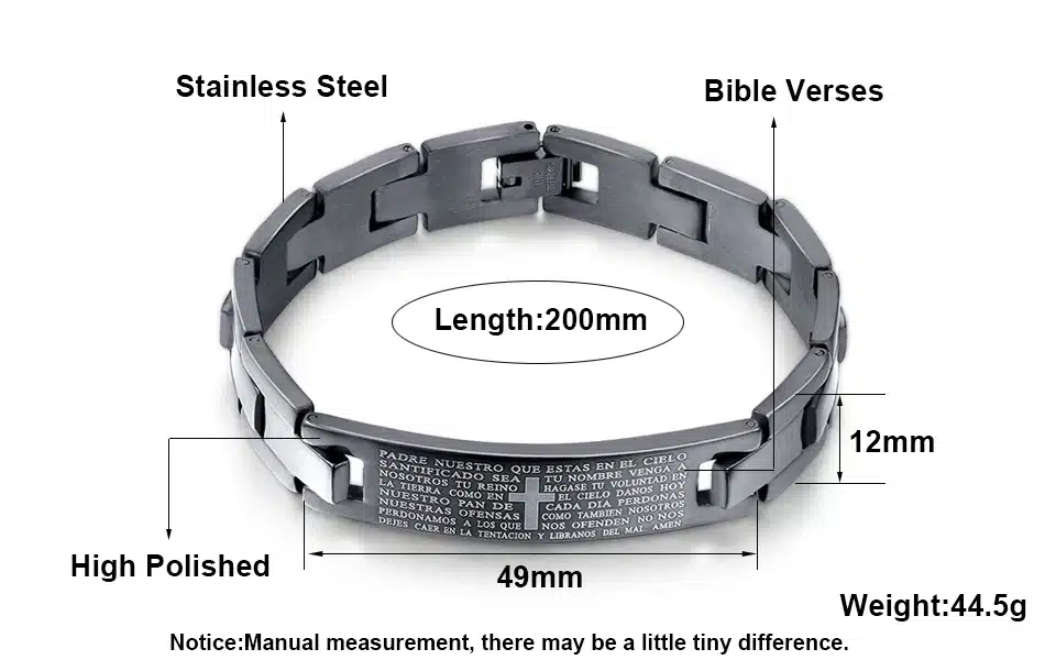 KISS MANDY Cross Pattern Stainless Steel Bracelet in Black Color Scripture Religious Wristband Bracelet Fashion Accessories FB57 26
