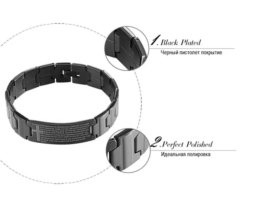 KISS MANDY Cross Pattern Stainless Steel Bracelet in Black Color Scripture Religious Wristband Bracelet Fashion Accessories FB57 31