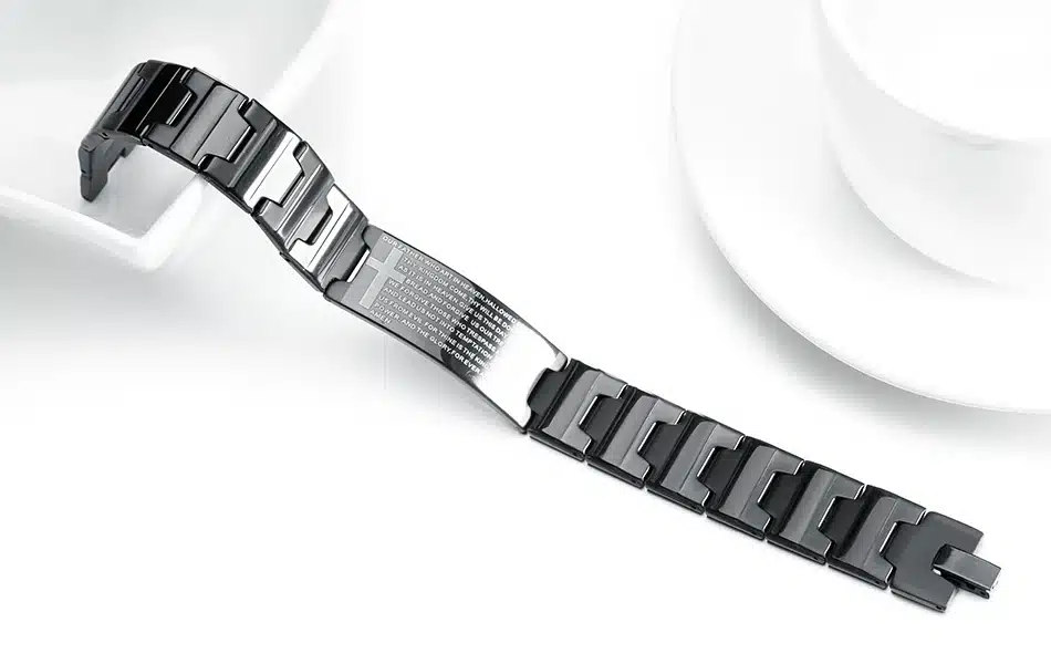 KISS MANDY Cross Pattern Stainless Steel Bracelet in Black Color Scripture Religious Wristband Bracelet Fashion Accessories FB57 32
