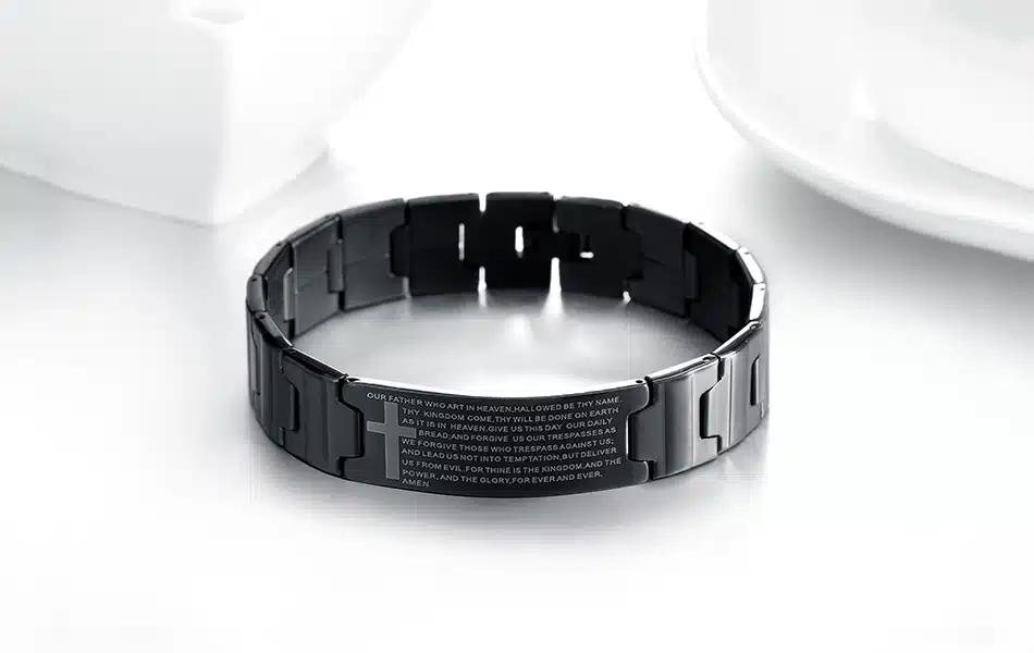 KISS MANDY Cross Pattern Stainless Steel Bracelet in Black Color Scripture Religious Wristband Bracelet Fashion Accessories FB57 33