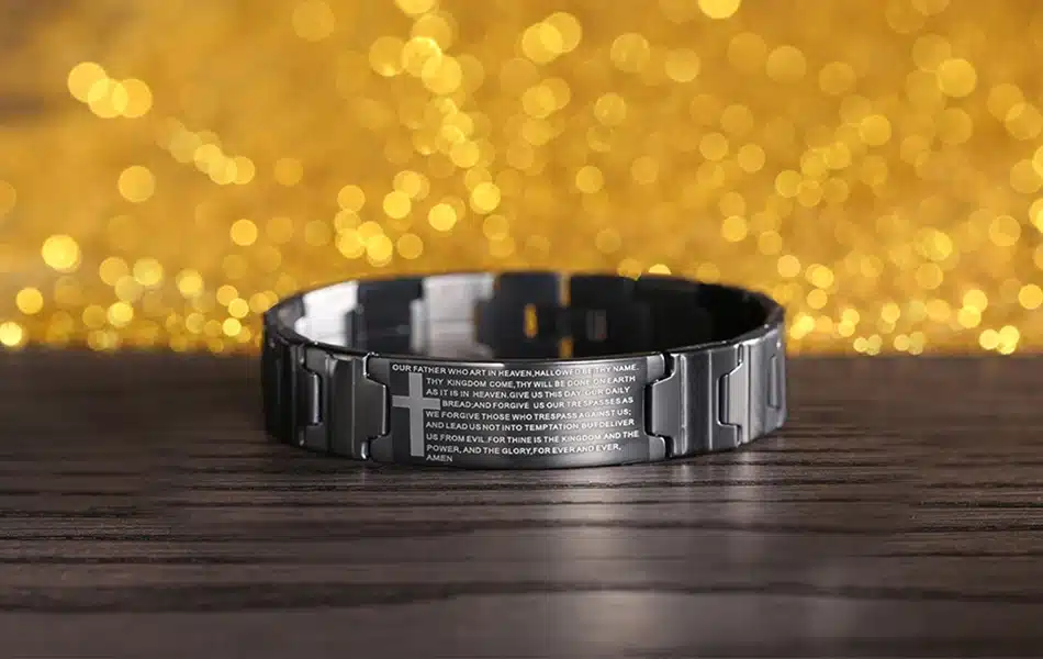 KISS MANDY Cross Pattern Stainless Steel Bracelet in Black Color Scripture Religious Wristband Bracelet Fashion Accessories FB57 35