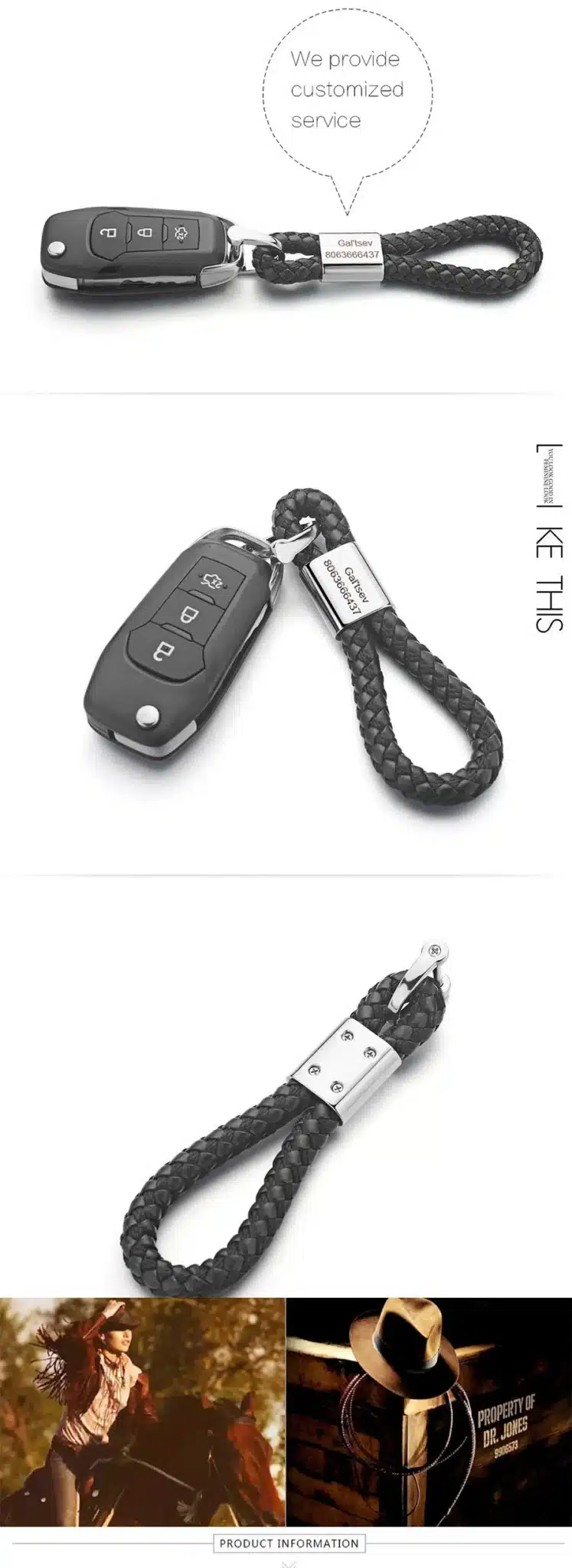 Dalaful Custom Lettering Keychains Woven Leather Detachable Keyrings Customize Personalized Gift For Car Key Chain Holder K350 16