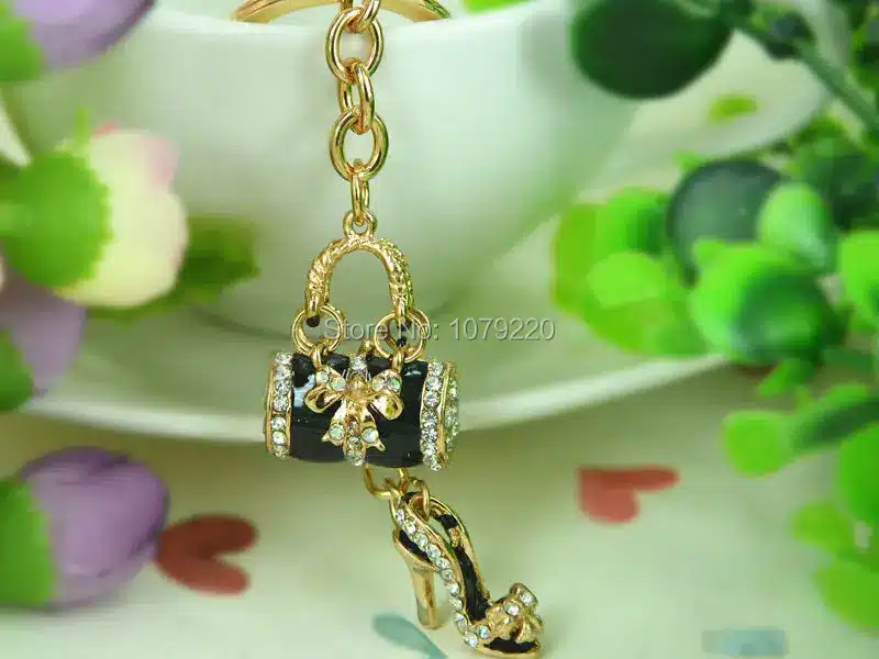 T Black Bags High-heeled Shoes Keyring Rhinestone Crystal Charm Jewellery Women Bag Pendant Car Key Chain Gift 10