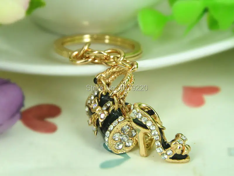 T Black Bags High-heeled Shoes Keyring Rhinestone Crystal Charm Jewellery Women Bag Pendant Car Key Chain Gift 11