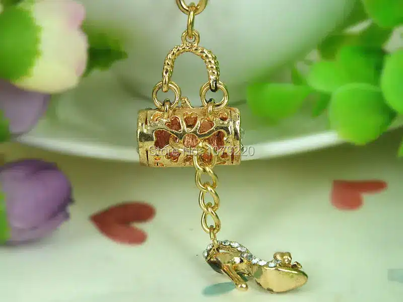 T Black Bags High-heeled Shoes Keyring Rhinestone Crystal Charm Jewellery Women Bag Pendant Car Key Chain Gift 12