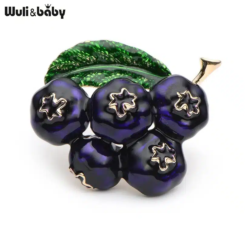 Purple Enamel Blueberry Brooches Women Men's Alloy Plant Brooch Pins Girls' Hat Bag Broche Badge Gifts 9