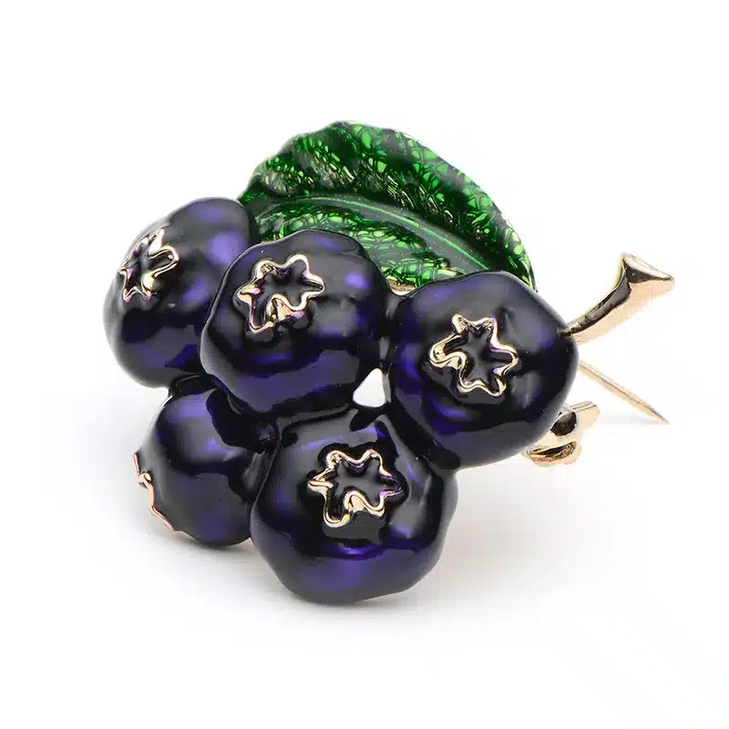 Purple Enamel Blueberry Brooches Women Men's Alloy Plant Brooch Pins Girls' Hat Bag Broche Badge Gifts 12