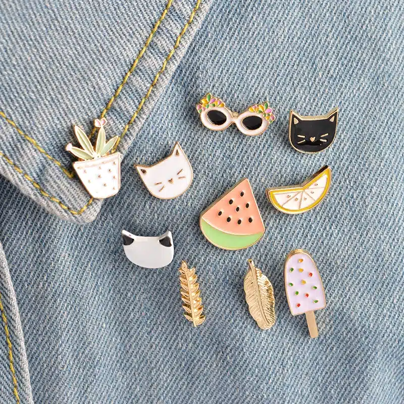 10 pcs/set Fashion Brooch Pins Button Cat kitten Lemon Leaves Potted plants Watermelon Popsicles Sunglasses Badge Summer Jewelry 13