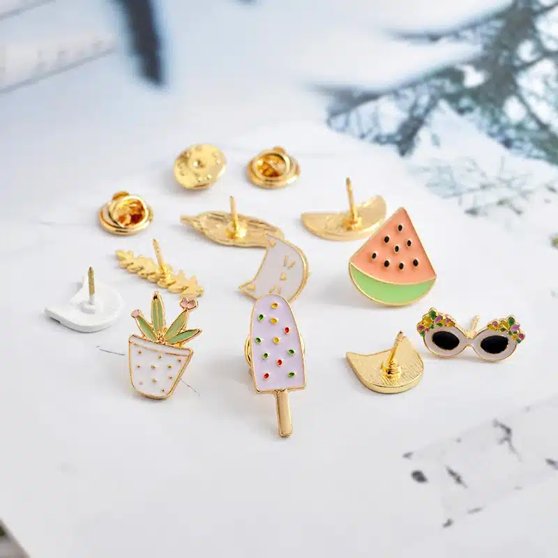 10 pcs/set Fashion Brooch Pins Button Cat kitten Lemon Leaves Potted plants Watermelon Popsicles Sunglasses Badge Summer Jewelry 28