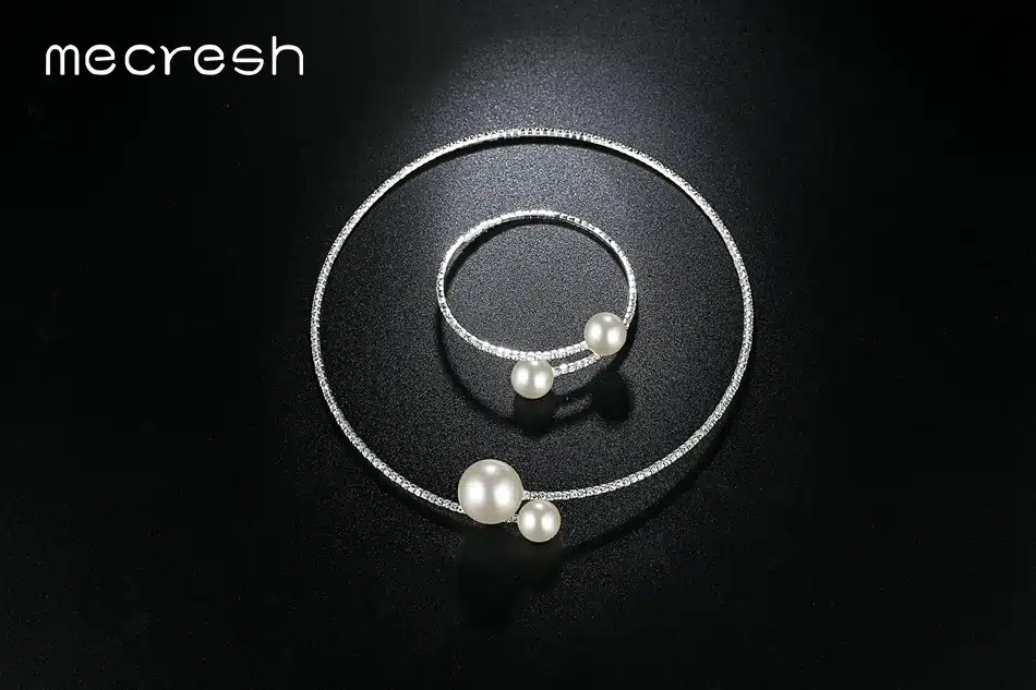 Mecresh Simple Simulated Pearl Bridal Jewelry Sets Crystal Fashion Wedding Jewelry Necklace Bracelet Sets for Women MTL415 23