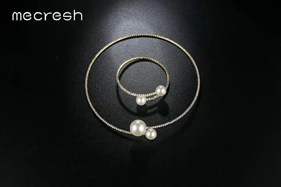 Mecresh Simple Simulated Pearl Bridal Jewelry Sets Crystal Fashion Wedding Jewelry Necklace Bracelet Sets for Women MTL415 28