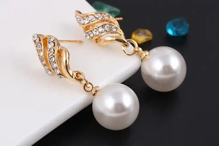 17KM Fashion Women Necklace Earrings Jewelry Sets Crystal Gold Color Big Simulated Pearl Wedding Party Jewelry Sets For Women 35