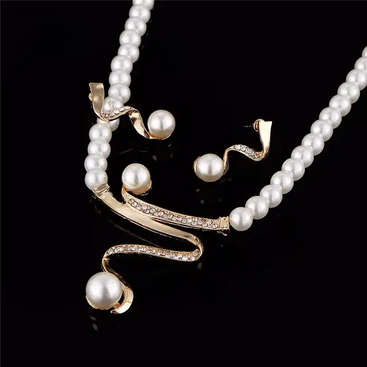 17KM Vintage Simulated Pearl Jewelry Sets For Women Wedding Bridal Crystal Necklace Earrings Gold Color Bracelet African Set 40