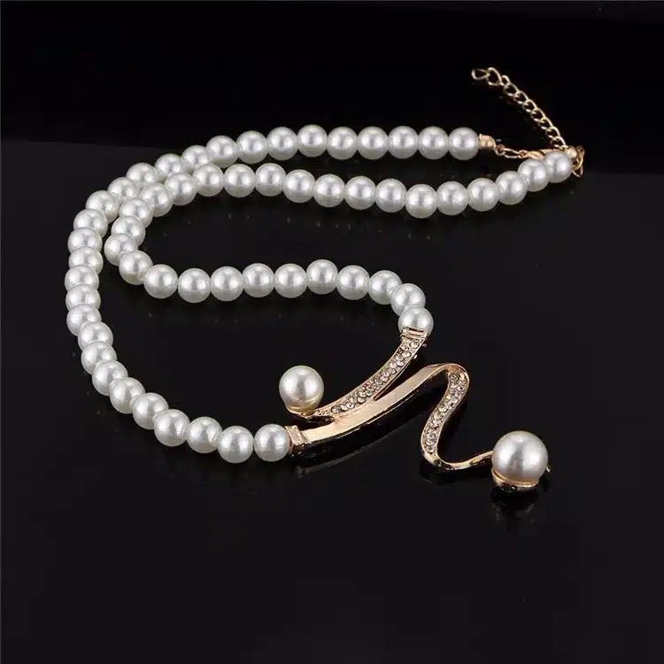 17KM Vintage Simulated Pearl Jewelry Sets For Women Wedding Bridal Crystal Necklace Earrings Gold Color Bracelet African Set 42