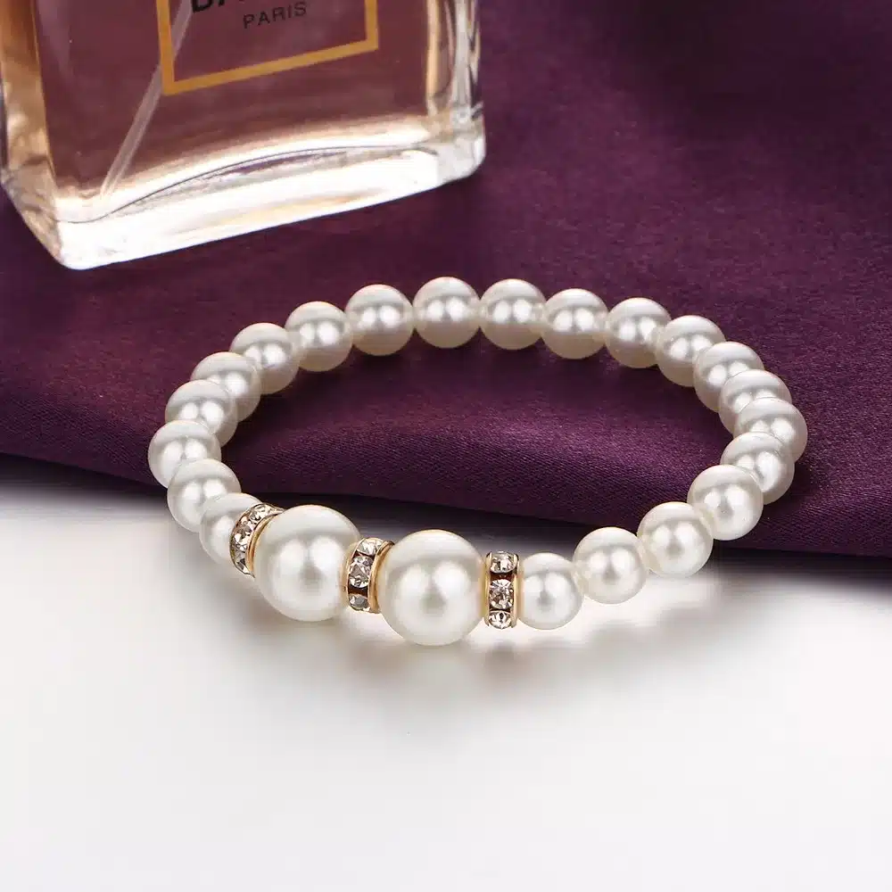 17KM Vintage Simulated Pearl Jewelry Sets For Women Wedding Bridal Crystal Necklace Earrings Gold Color Bracelet African Set 44