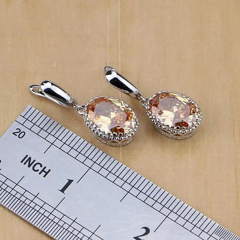 925 Sterling Silver Bridal Jewelry Champagne Zircon Jewelry Sets For Women Earrings/Pendant/Necklace/Rings/Bracelet 38