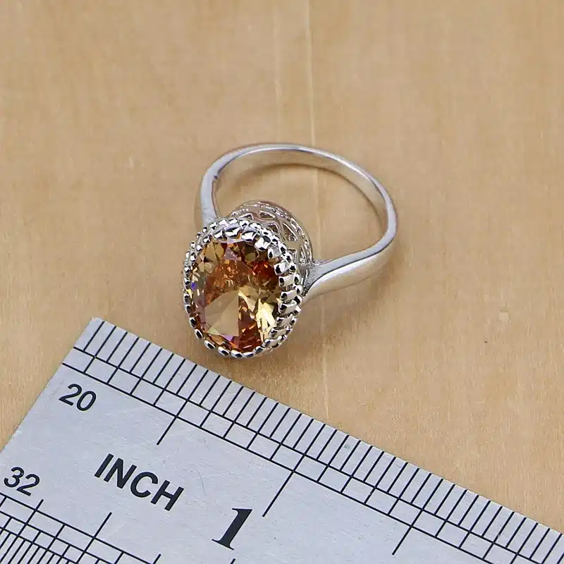 925 Sterling Silver Bridal Jewelry Champagne Zircon Jewelry Sets For Women Earrings/Pendant/Necklace/Rings/Bracelet 39