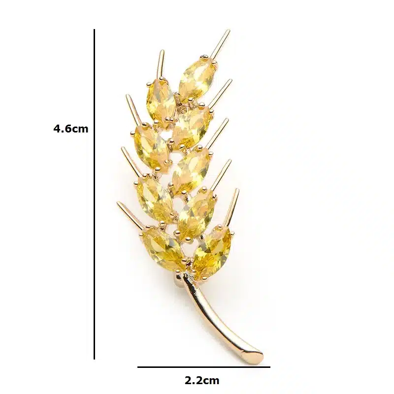 Wuli&Baby Copper Wheat 4.6*2.2cm Brooches For Women And Men Crystal Yellow White Fashion Wedding Broche Gift Scarf Pins 10