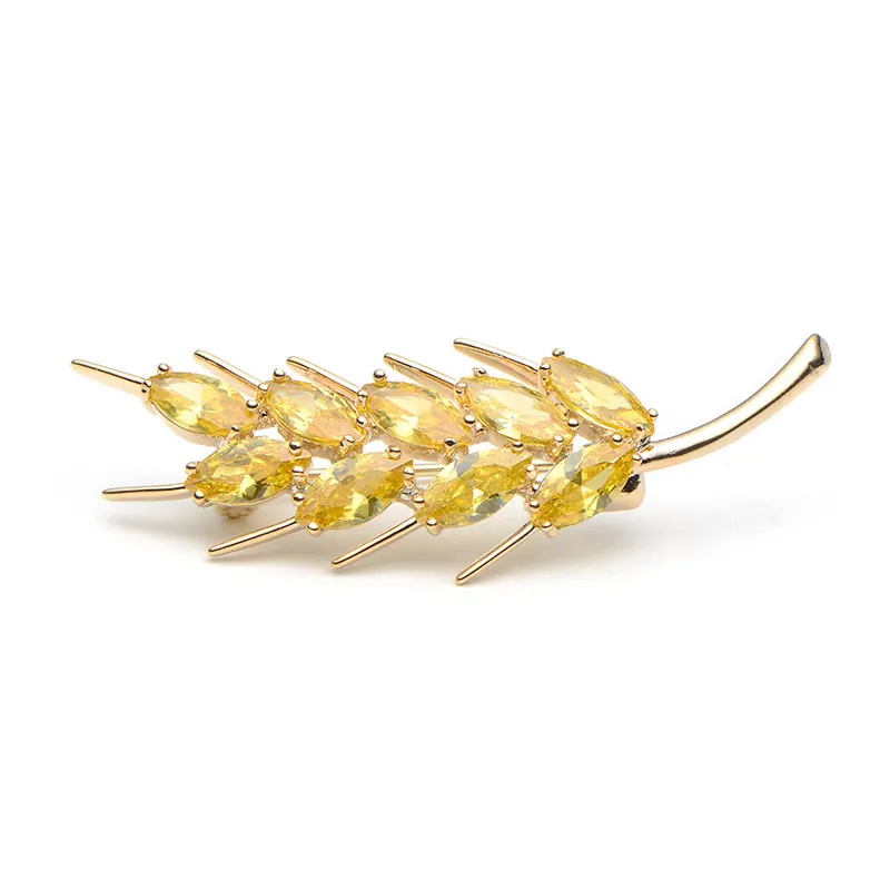 Wuli&Baby Copper Wheat 4.6*2.2cm Brooches For Women And Men Crystal Yellow White Fashion Wedding Broche Gift Scarf Pins 11