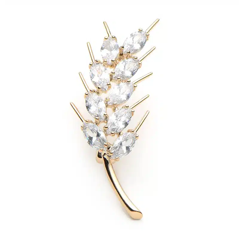 Wuli&Baby Copper Wheat 4.6*2.2cm Brooches For Women And Men Crystal Yellow White Fashion Wedding Broche Gift Scarf Pins 13