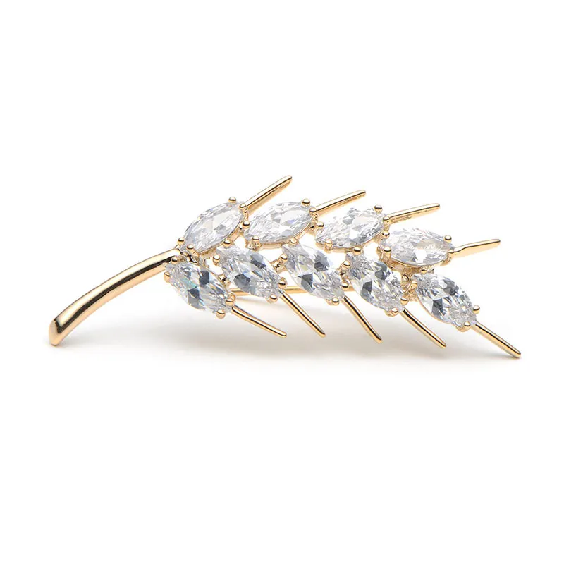 Wuli&Baby Copper Wheat 4.6*2.2cm Brooches For Women And Men Crystal Yellow White Fashion Wedding Broche Gift Scarf Pins 14