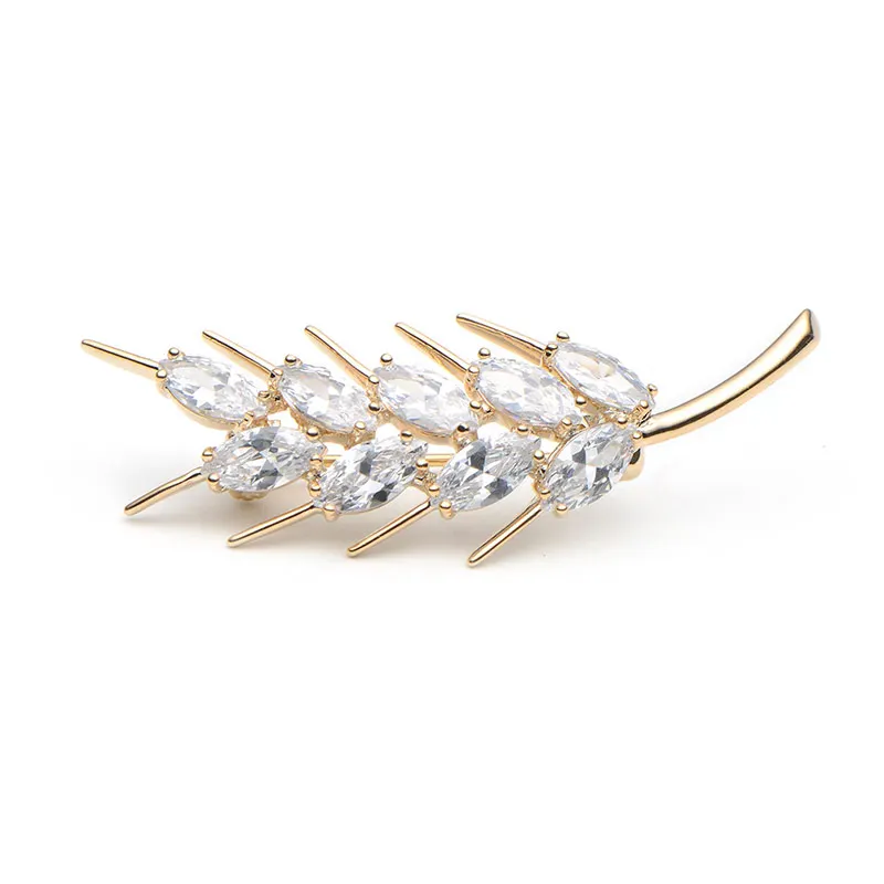 Wuli&Baby Copper Wheat 4.6*2.2cm Brooches For Women And Men Crystal Yellow White Fashion Wedding Broche Gift Scarf Pins 15