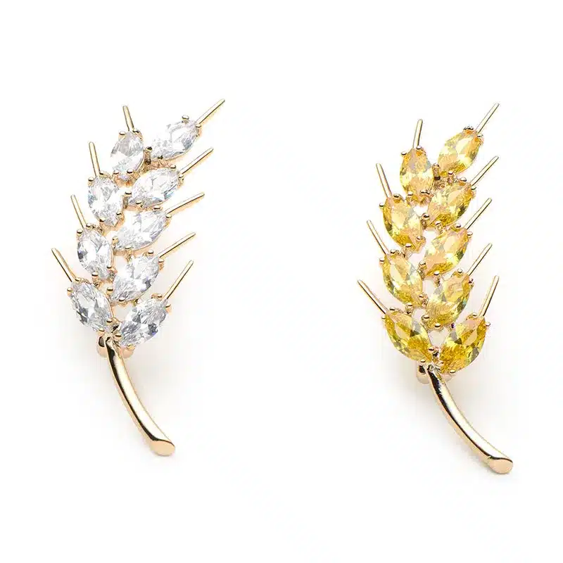 Wuli&Baby Copper Wheat 4.6*2.2cm Brooches For Women And Men Crystal Yellow White Fashion Wedding Broche Gift Scarf Pins 16