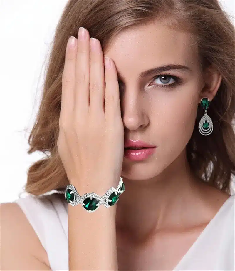 Fashion Wedding Bridal Jewelry Sets For Women Rhinestone Austrian Crystal Jewelry Set Bracelet Earrings Set Indian Accessories 10