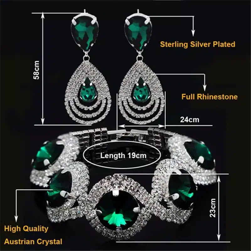 Fashion Wedding Bridal Jewelry Sets For Women Rhinestone Austrian Crystal Jewelry Set Bracelet Earrings Set Indian Accessories 11
