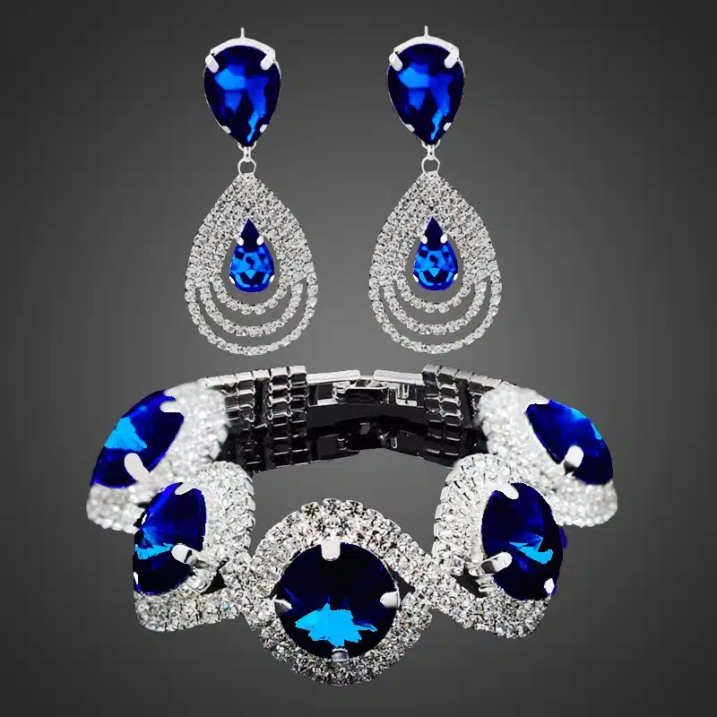 Fashion Wedding Bridal Jewelry Sets For Women Rhinestone Austrian Crystal Jewelry Set Bracelet Earrings Set Indian Accessories 13