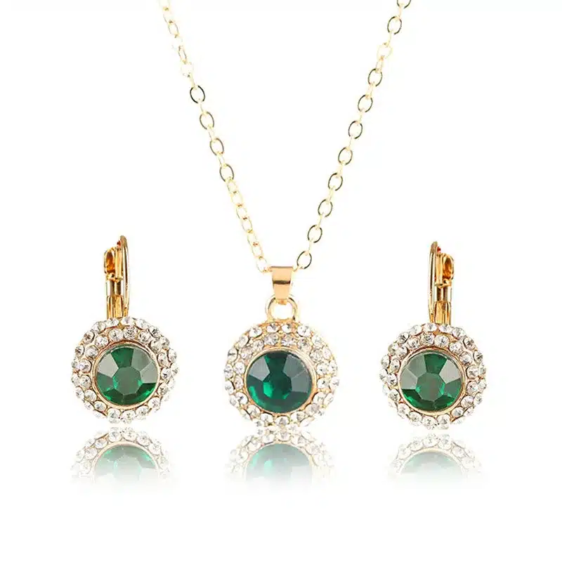 2017 Hot Sale Fashion Round Gold Color Crystal Pendants Necklace/Earrings Wedding Accessories Jewelry Sets For Women Purple 14