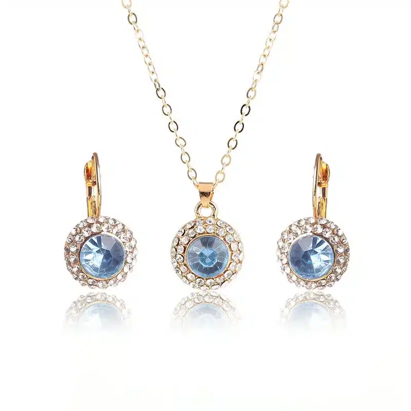 2017 Hot Sale Fashion Round Gold Color Crystal Pendants Necklace/Earrings Wedding Accessories Jewelry Sets For Women Purple 15