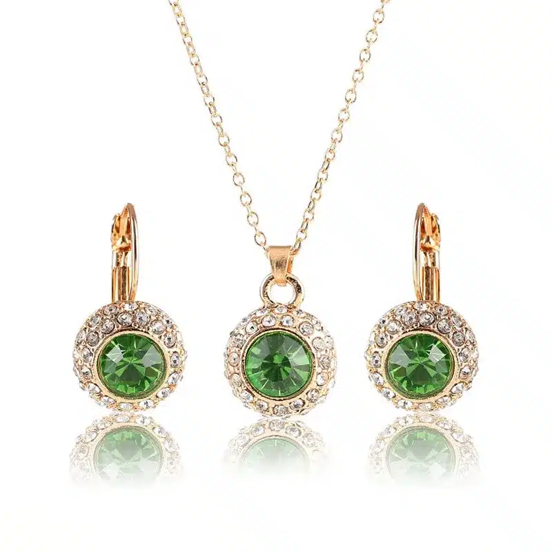 2017 Hot Sale Fashion Round Gold Color Crystal Pendants Necklace/Earrings Wedding Accessories Jewelry Sets For Women Purple 18