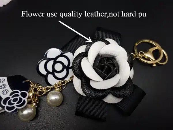 Black&White Male&Female Keychain for Bag Plush Car Key Ring Car Key Pendant Camellia Flower Hat Tassel cc Style Key Chain 11