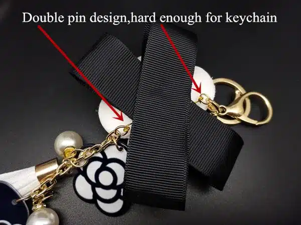 Black&White Male&Female Keychain for Bag Plush Car Key Ring Car Key Pendant Camellia Flower Hat Tassel cc Style Key Chain 12