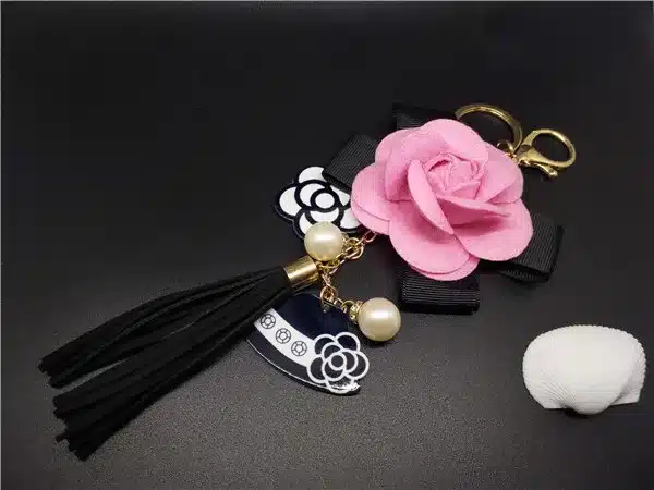 Black&White Male&Female Keychain for Bag Plush Car Key Ring Car Key Pendant Camellia Flower Hat Tassel cc Style Key Chain 20