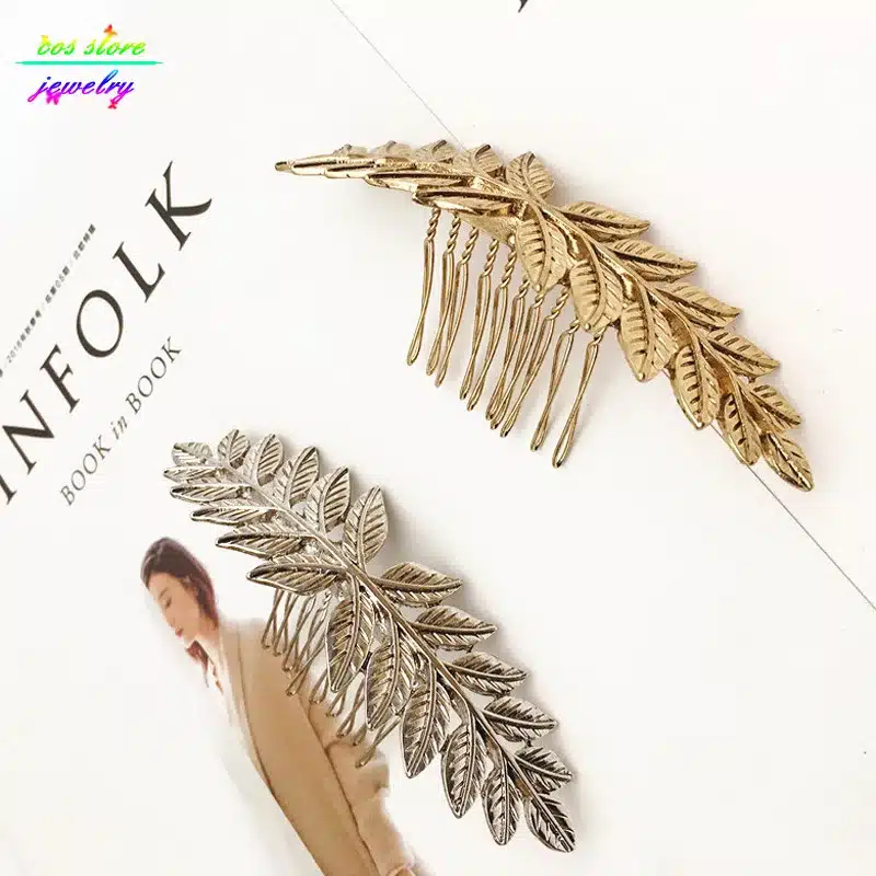 Unique Vintage Gold/Silver Plated Leaves Bun Top Hair Comb Vintage Wedding Hair Accessories Bijoux 13