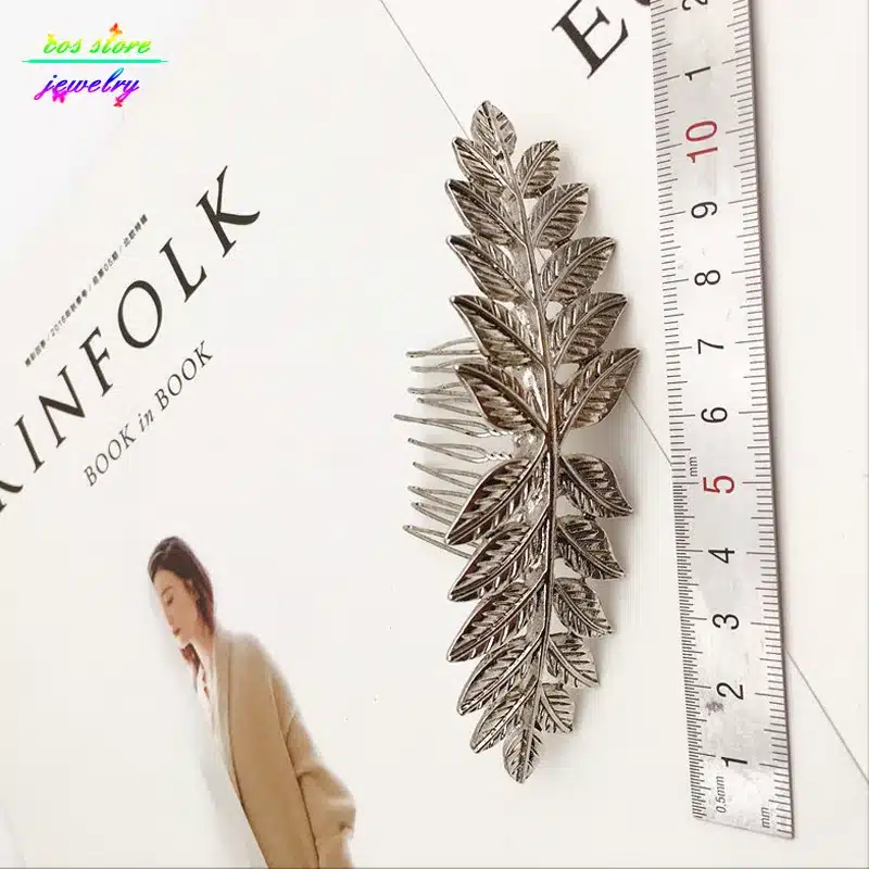 Unique Vintage Gold/Silver Plated Leaves Bun Top Hair Comb Vintage Wedding Hair Accessories Bijoux 15