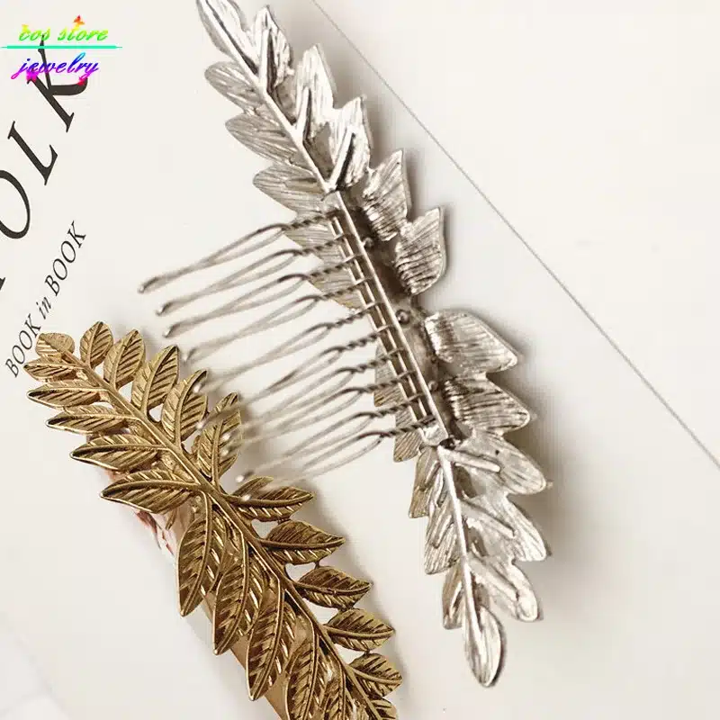 Unique Vintage Gold/Silver Plated Leaves Bun Top Hair Comb Vintage Wedding Hair Accessories Bijoux 16