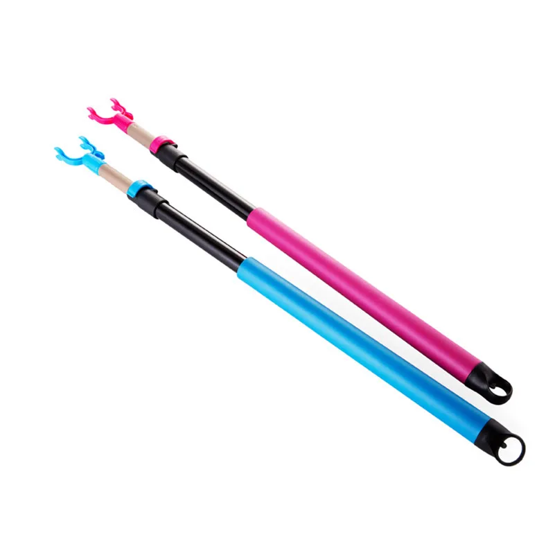 1.29m/0.77m Length Retractable Rods Adjustable Clothing Fork With Hanger Iron Pipe Clothesline Pole Pick Clothes Hanger 12