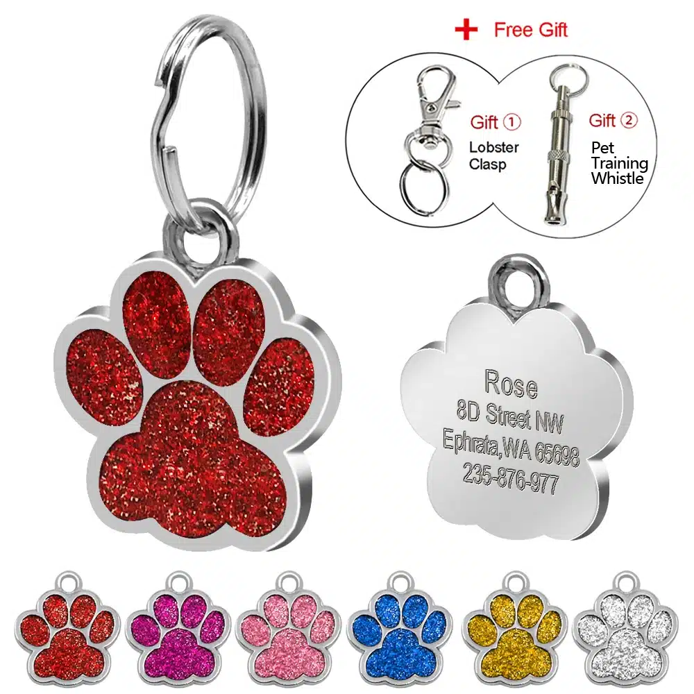 Engraved Pet Dog Tags Custom Cat ID Name Tags for Pets Personalized Paw Bone Shape FREE Gift S L 11