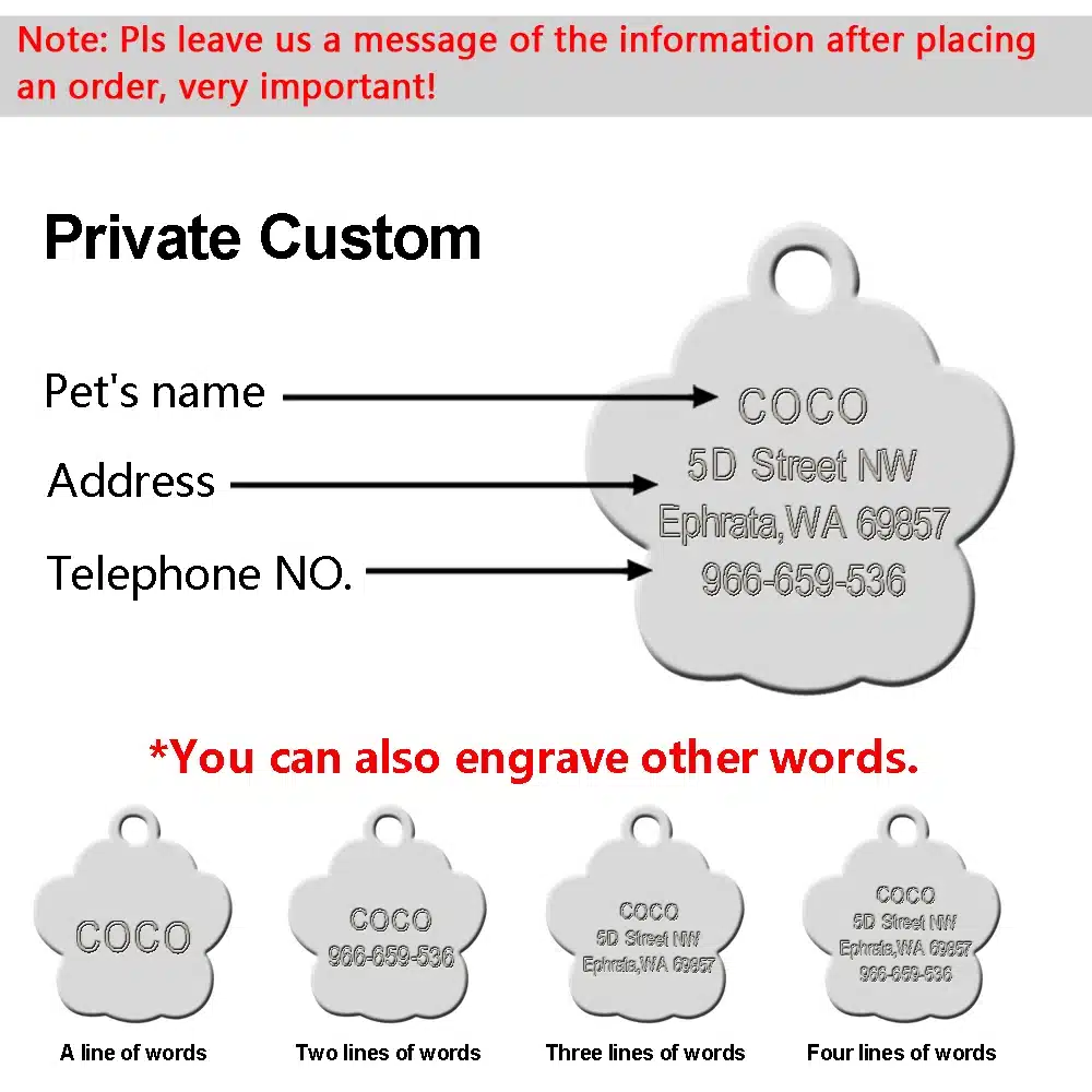 Engraved Pet Dog Tags Custom Cat ID Name Tags for Pets Personalized Paw Bone Shape FREE Gift S L 12