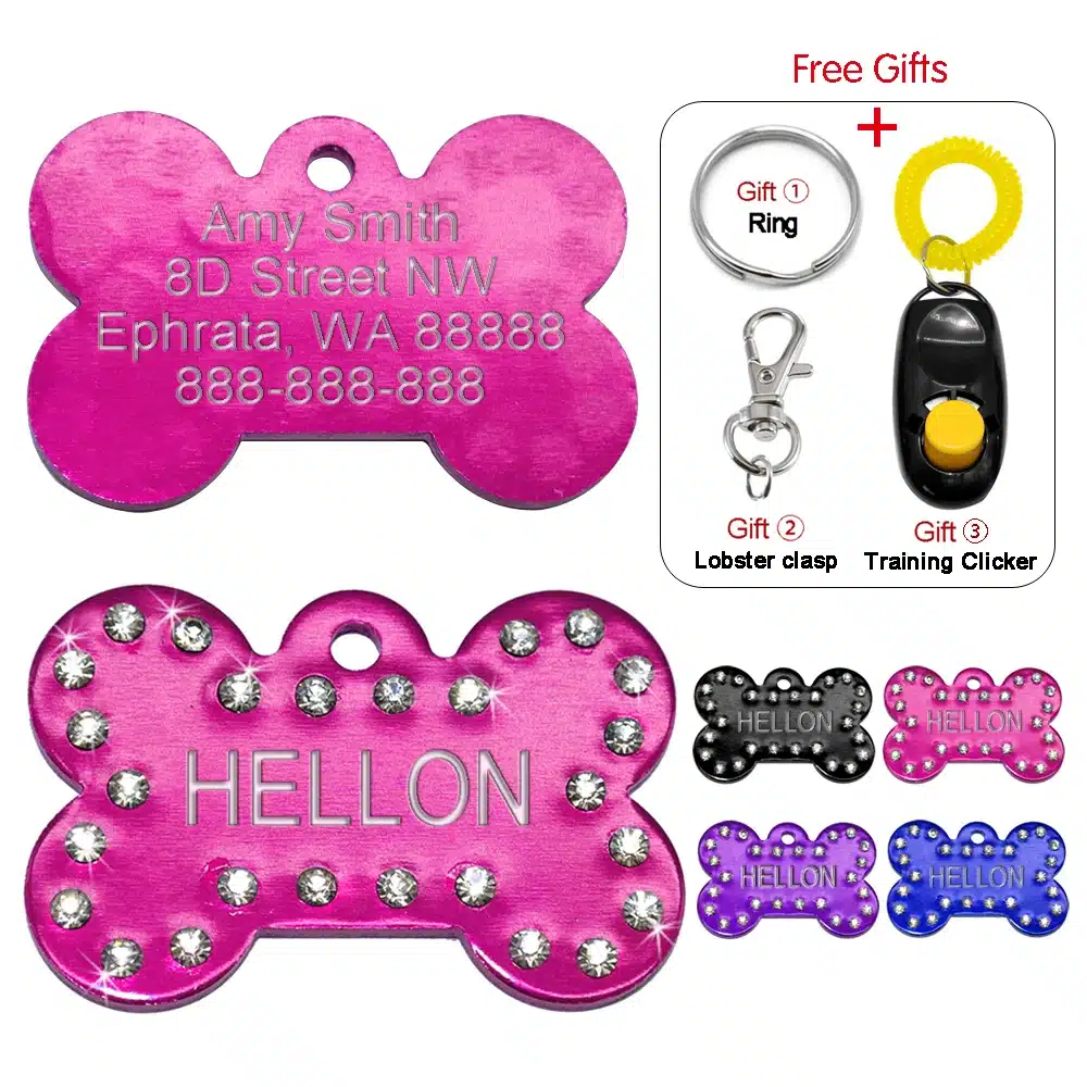 Engraved Pet Dog Tags Custom Cat ID Name Tags for Pets Personalized Paw Bone Shape FREE Gift S L 17