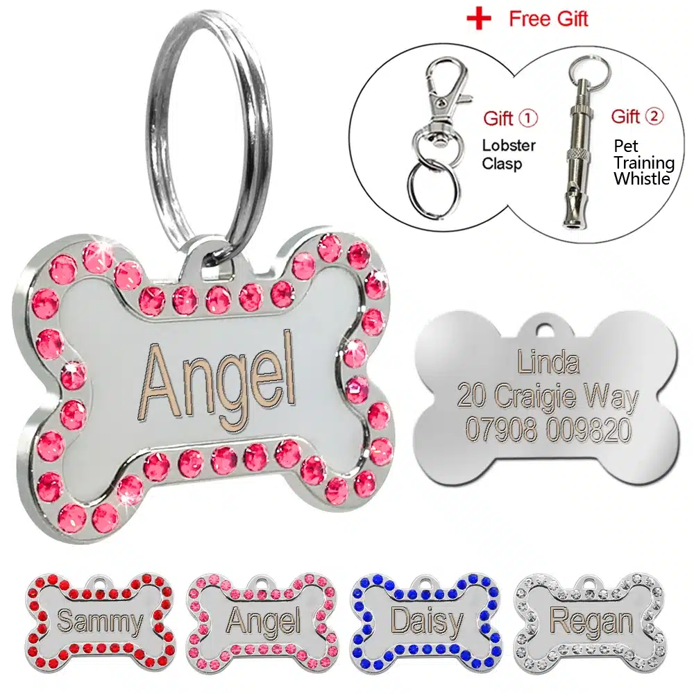 Engraved Pet Dog Tags Custom Cat ID Name Tags for Pets Personalized Paw Bone Shape FREE Gift S L 20