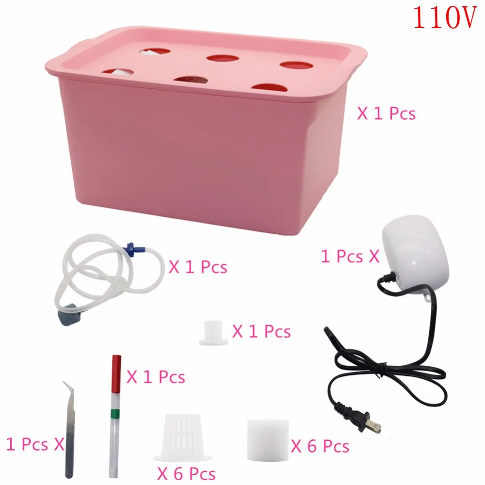 1 sets 220V/110V Plant Site Hydroponic Systems 6 Holes nursery pots Soilless cultivation plant seedling Grow Kit 7